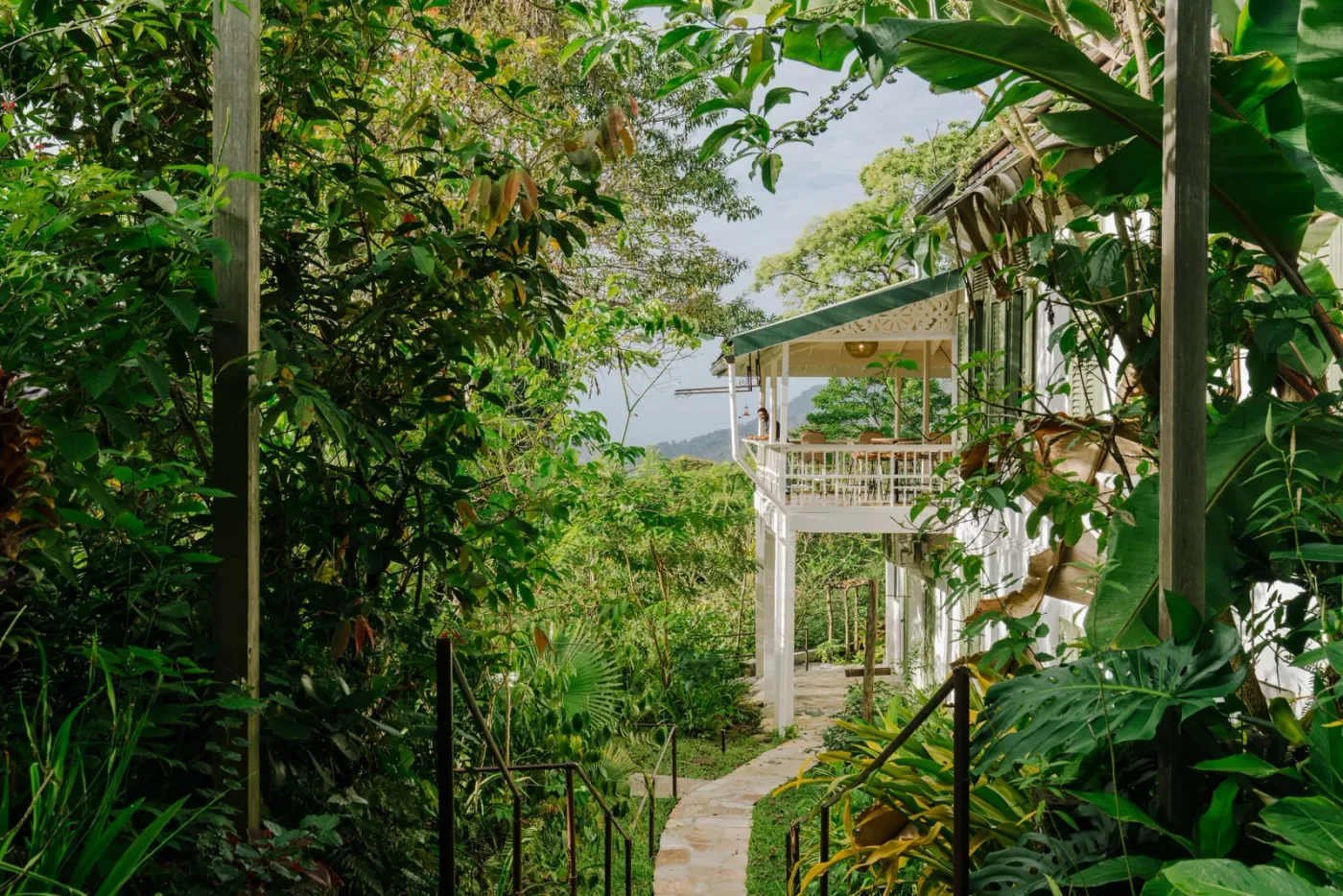 La casa de Spring Hill con su veranda blanca entre la vegetación