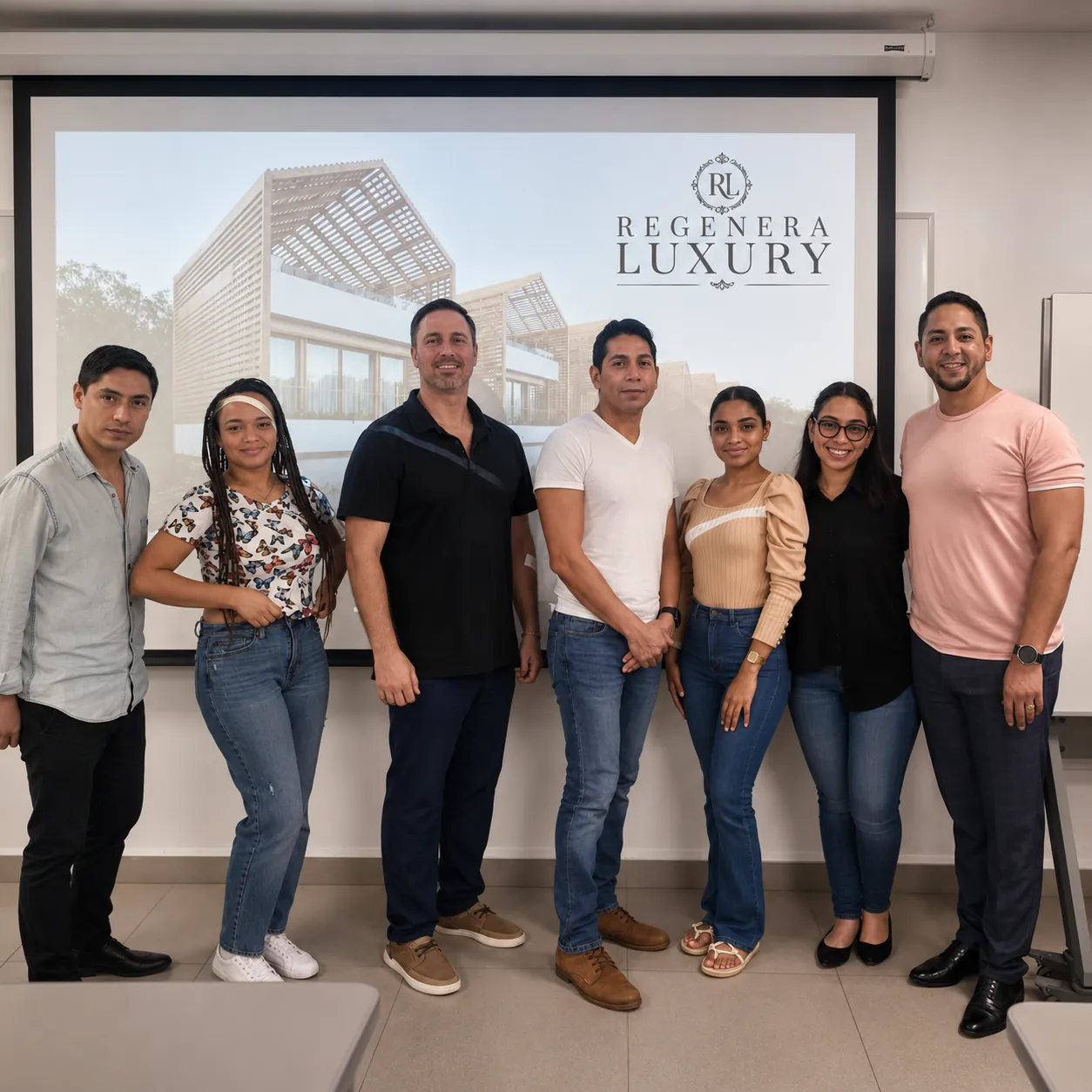 Héctor de Castro with a group of postgraduate students in a regenerative luxury training session